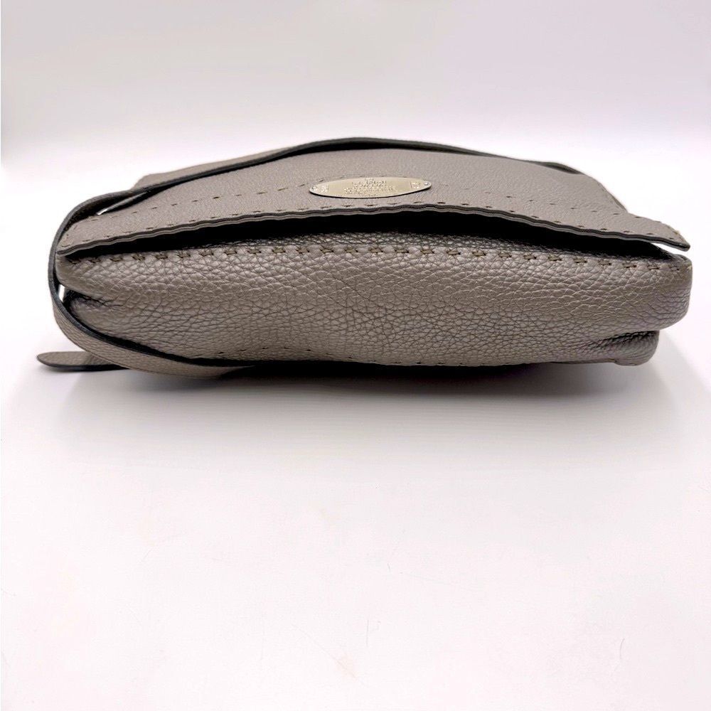 Auth Fendi Metallic Grey Beige Selleria Leather Anna Crossbody Messenger Bag - Picture 7 of 15